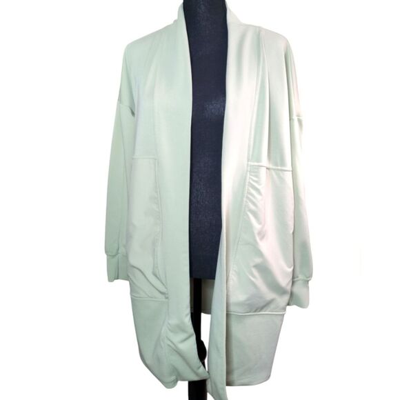 FLX Mint Green Open Front Quilted Knit Long Athleisure Cardigan - Size Medium - Picture 2 of 10